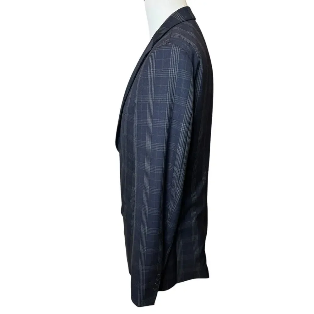 Tallia Classic Fit Suit Jacket Blazer 42L Navy Blue Multiplaid Sport Coat